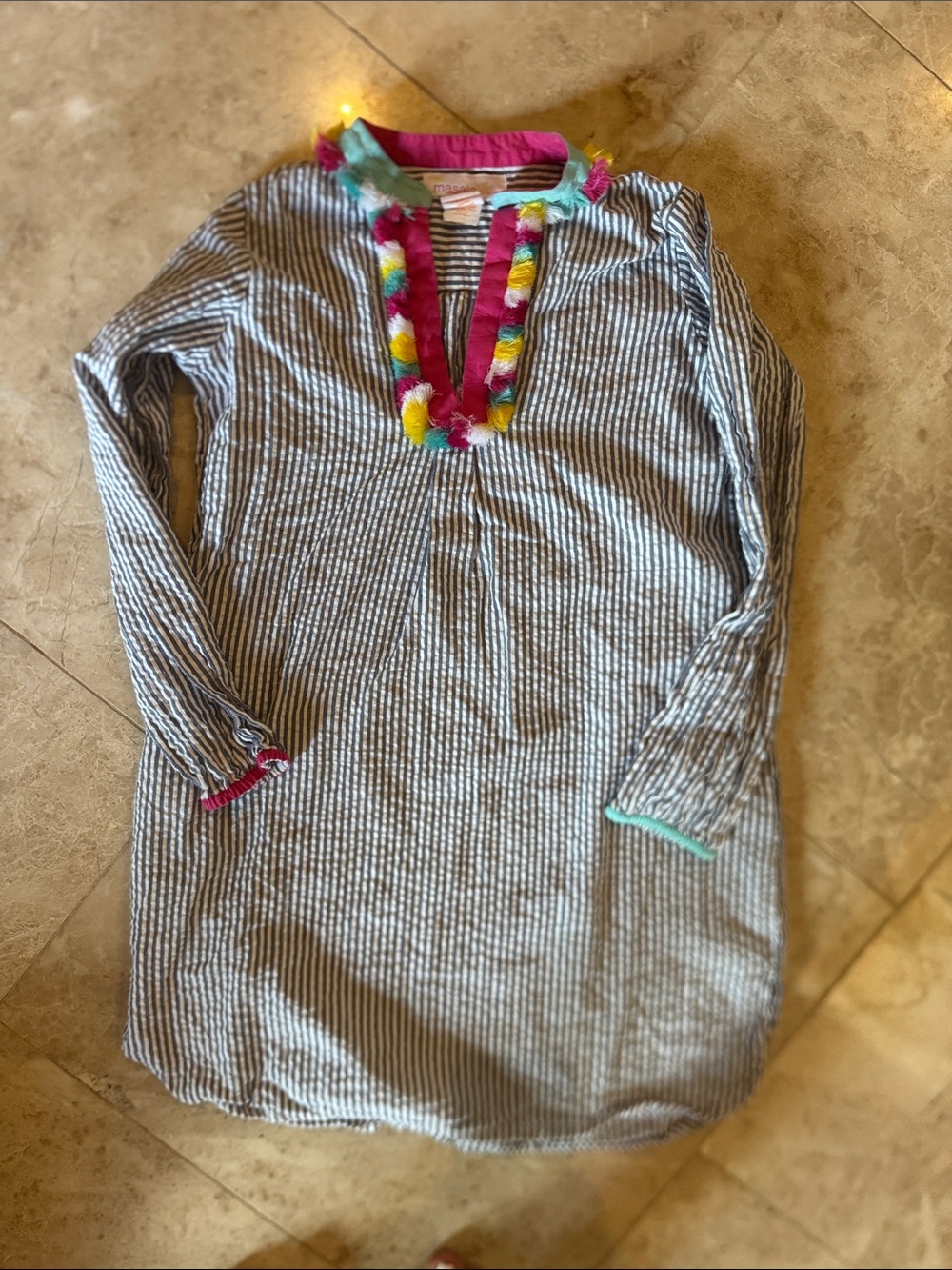 Masala Baby Pink-Trim Striped Tunic with Colorful Tassels